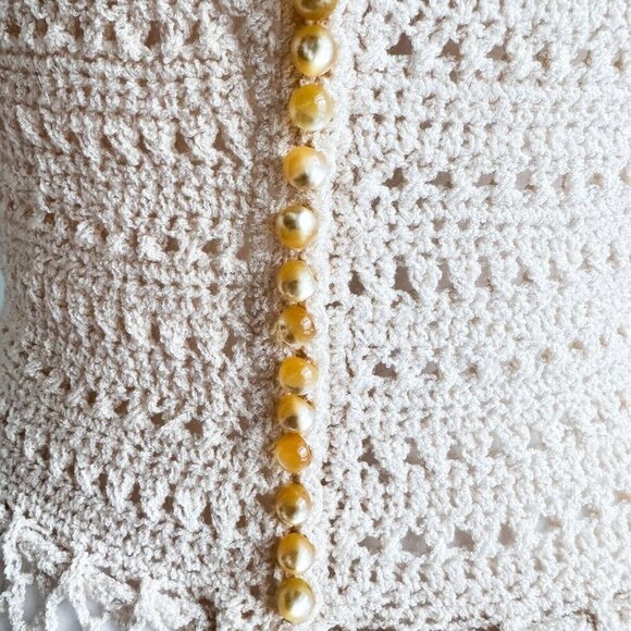 Vintage Crochet open Knit Ivory Cream Maxi Dress w Back Button Closure S - Picture 10 of 12